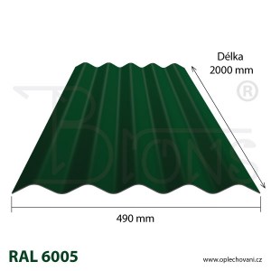 Plechová krytina VLNOVKA tmavě zelená RAL6005