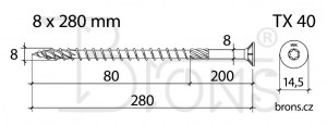 Vrut konstrukční se zápustnou hlavou 8x280 TX - obr. 2