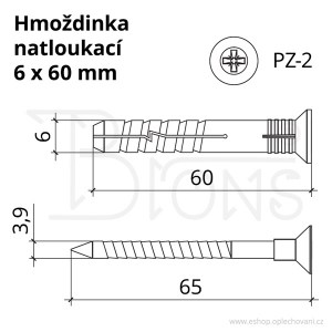 Hmoždinka natloukací 6 x 60 mm - obr. 3