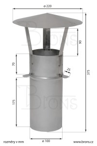 Komínová stříška s prodlouženou vsuvkou nerez 100 mm - obr. 2