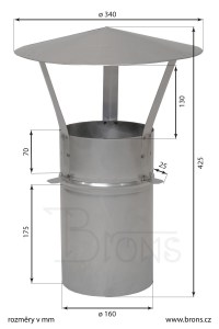 Komínová stříška s prodlouženou vsuvkou nerez 160 mm - obr. 2