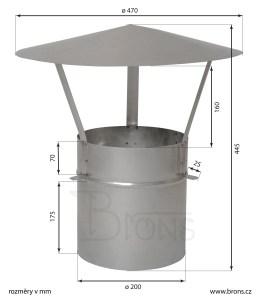 Komínová stříška s prodlouženou vsuvkou nerez 200 mm - obr. 2