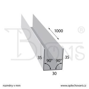 Nerezový u-profil 35 x 30 x 35, délka 1000 mm tl. 0,8