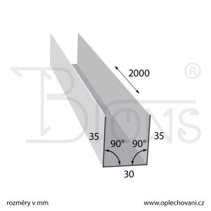 Nerezový u-profil 35 x 30 x 35, délka 2000 mm tl. 0,8