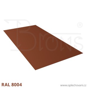 Rovinný plech pozinkovaný lakovaný 1000 x 2000 mm | cihlově červená RAL 8004