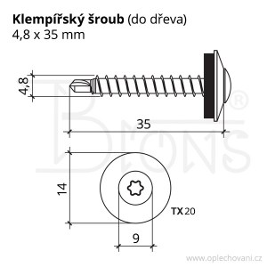 Klempířský šroub 4,8 x 35 hnědý RAL 8017 - obr. 2