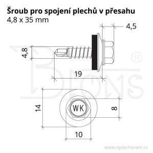 Samovrtný šroub pro spojení plechů 4,8 x 19 černý RAL 9005 - obr. 2