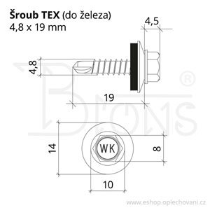 Samovrtný šroub TEX 4,8 x 19 pozink - obr. 2