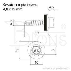 Samovrtný šroub TEX 4,8 x 19 červenohnědý RAL 3009 - obr. 2
