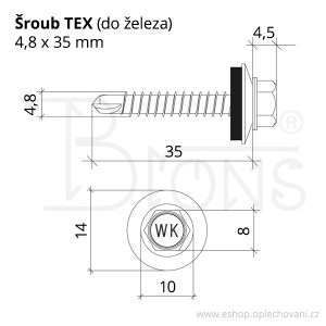 Samovrtný šroub TEX 4,8 x 35 pozink - obr. 2