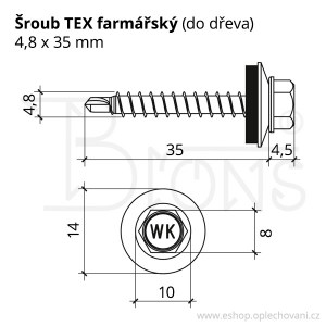 Farmářský šroub TEX 4,8 x 35 šedobílý RAL 9002 - obr. 2