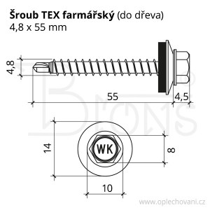 Farmářský šroub TEX • 4,8 x 55 vínově červený RAL 3011 - obr. 2